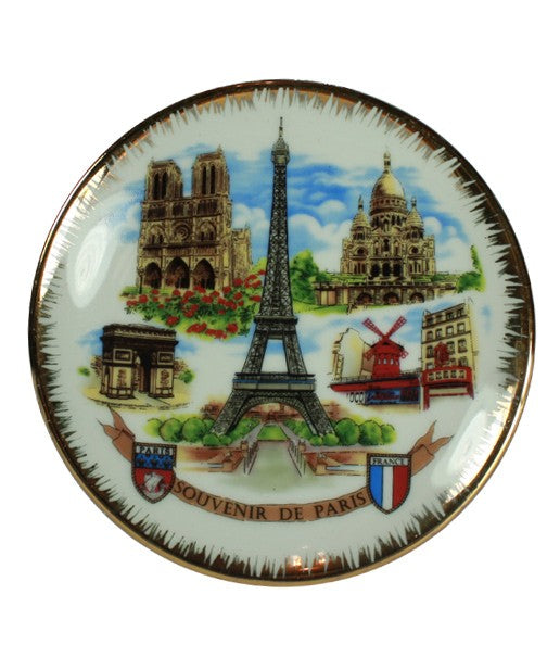 Paris Plate. Bronze Style Hanging Wall Porcelain Plate 20cm Decorative  Souvenir With Wooden Stand Landmarks Paris 