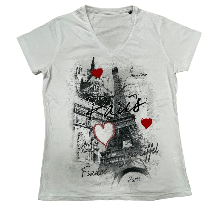 T-shirt Torre Eiffel Paris Coração com decote