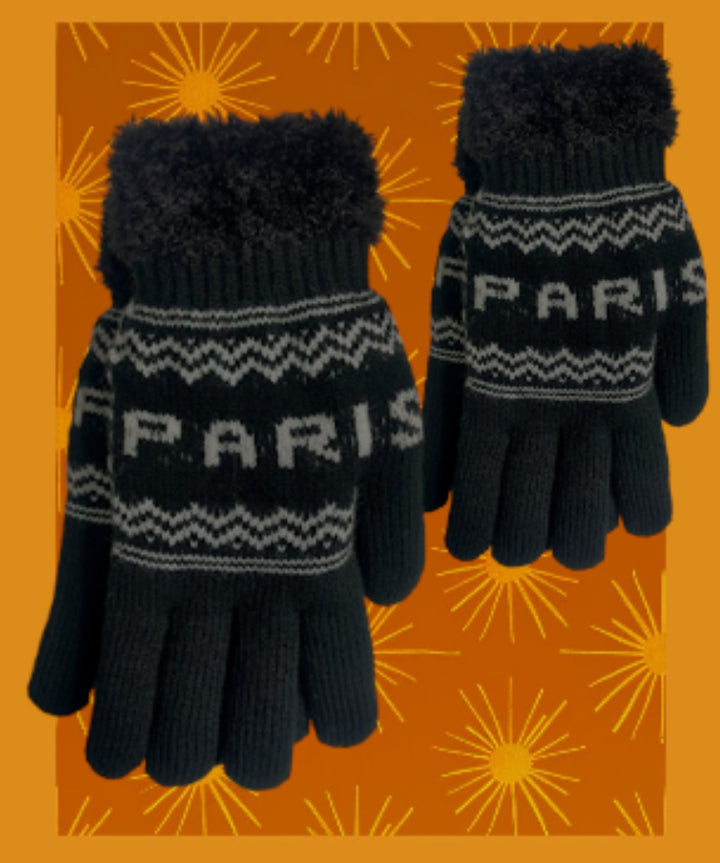 Paris Black and White Unisex Gloves